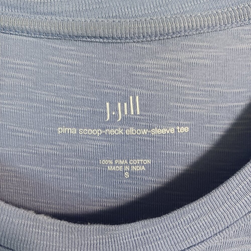 J Jill Tee Shirt Pima Scoop Neck Elbow Sleeve Blue Womens Small - Picture 4 of 11